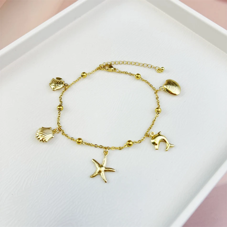 Bracelet de cheville femme en acier inoxydable Ocean Series. Élégant, résistant à l'eau et parfait pour la plage ou le quotidien.