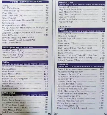 Namma Veedu Vasanta Bhavan menu 