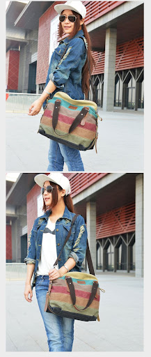 Title 2, New Canvas Bag Europe and America Rainbow Strip...