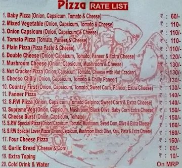 S P.W Pizza menu 