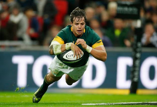 South Africa's Francois Venter scores a try against the Barbarians at Wembley on Saturday 5 November 2016.