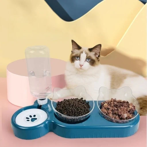 Cat Food Bowl Pet Automatic Feeder Water Dispenser Dog Cat Food Container Drinking Dish Anti Slip Double Bowls Pet Produ