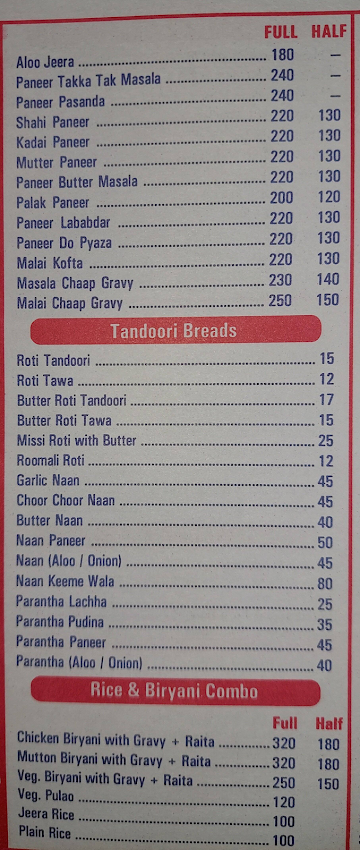 Rasoi Restaurant menu 