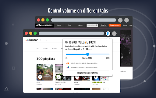 Control volume different tabs playlists 