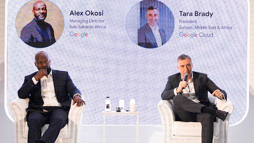 Alex Okosi, MD of Google Sub-Saharan Africa, and Tara Brady, president of Google Cloud Europe, Middle East and Africa.