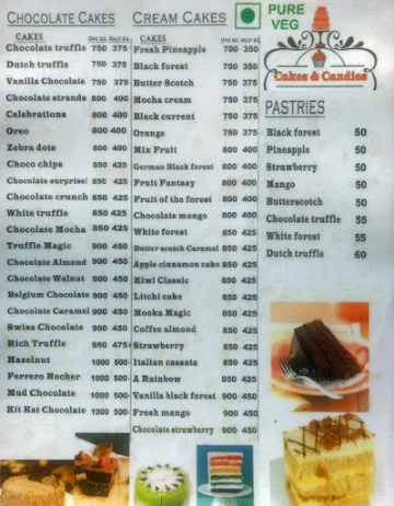 Cakes & Candies menu 