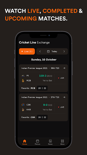 Screenshot Cricket line Exchange LiveLine