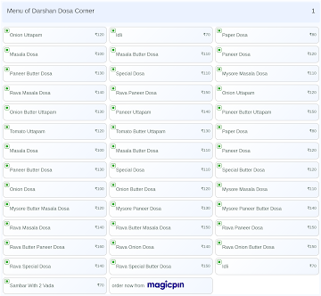Darshan Dosa Corner menu 