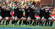 The All Blacks perform the Haka during the Rugby Championship match between South Africa Springboks and New Zealand All Blacks at Loftus Versfeld Stadium. on October 6, 2018 in Pretoria, South Africa.