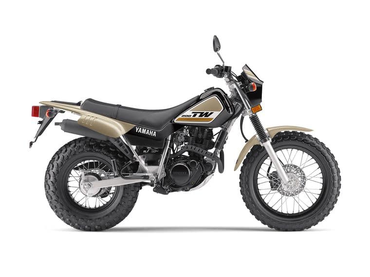 Yamaha TW200 dual sport bike - agile and versatile motorcycle with fat tires for off-road adventures and comfortable on-road cruising