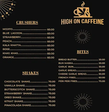 HOC - High On Caffeine menu 