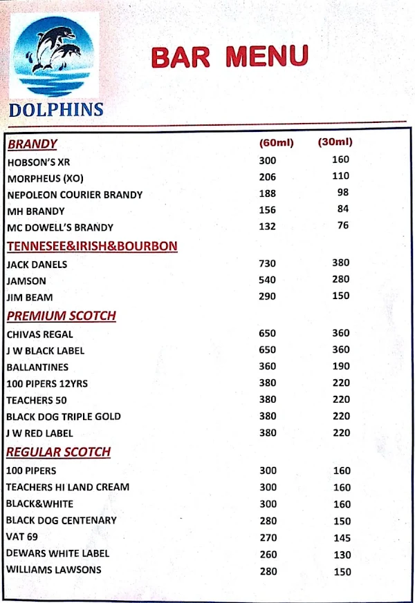 Dolphins Bar and Restaurant menu 