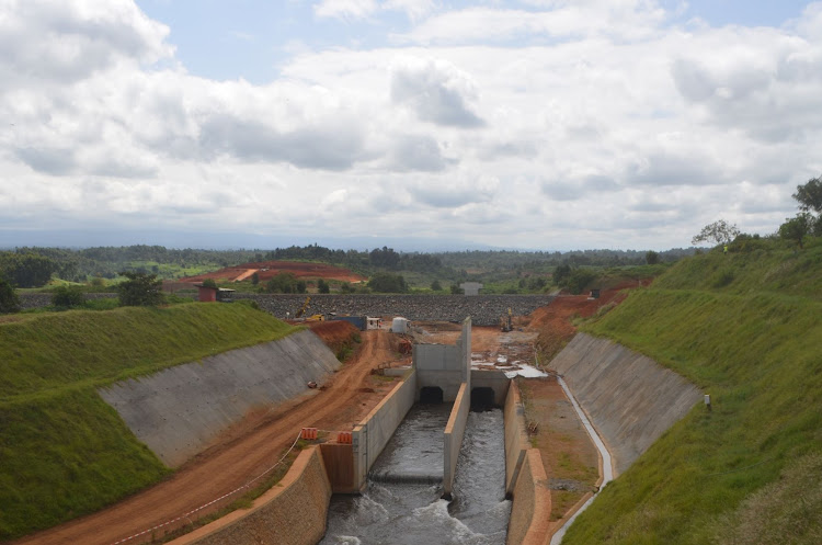 Construction of Thiba dam on June 2, 2021.