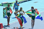 Ilse Hayes during the 100m finals in 2016 Paralympic Games 100m race at the Olympic Stadium on September 10, 2016 in Rio de Janeiro, Brazil. )L-R) Charl du Toit, (gold) Fanie van der Merwe, (bronze) and, Ilse Hayse, (silver) more than doubled the South African medal tally.