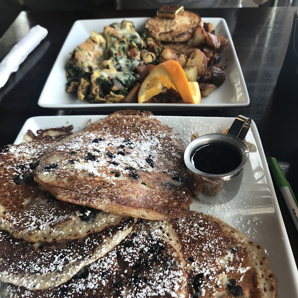 GF blueberry pAncakes.    My friend ordered a Baja Scramble but I didn’t ask if it was GF.   The waitress did say that I could have an omelette but pancakes were at the top of my list this morning?