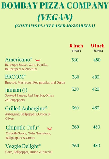 Bombay Pizza Company menu 