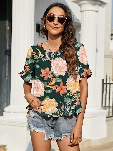 Title 6, Womens Round Neck Printed Top