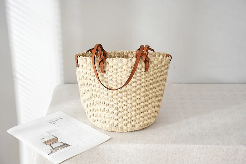 Stro geweven tas dames, grote capaciteit, schouder geweven tote, ideaal voor strand, winkelen en dagelijks gebruik.