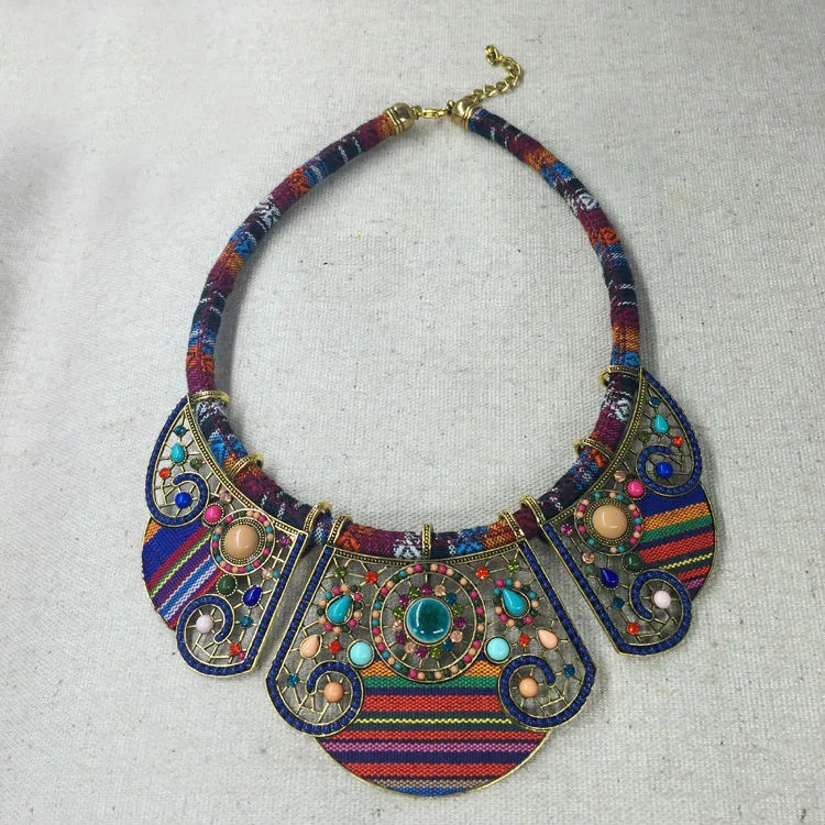 Fashion ethnic style Exaggerated personality rice beads ceramic hollow alloy necklace