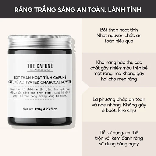 Bột than hoạt tính trắng răng Nhật Bản The Cafuné - Giúp trắng răng loại bỏ mảng bám, tẩy vết ố vàng cho răng hiệu quả 120g