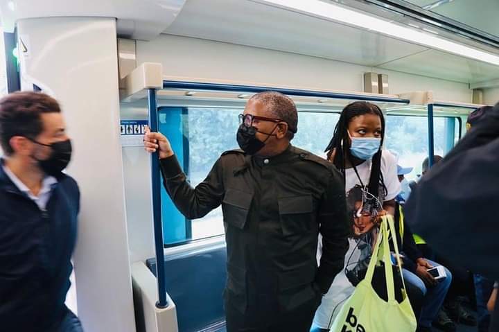 Transport minister Fikile Mbalula taking the train from Mabopane to Pretoria.