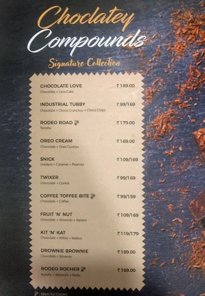 Cream Chemistry menu 