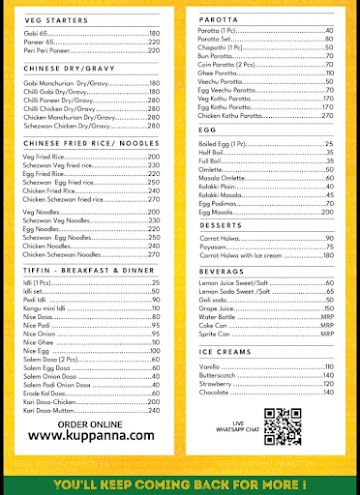 Junior Kuppanna menu 