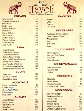 The Amritsar Haveli menu 