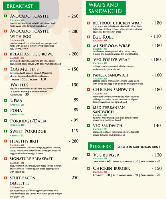 Greens N Leans menu 