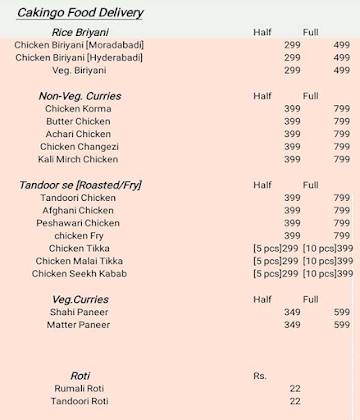 Cakingo Food Delivery menu 