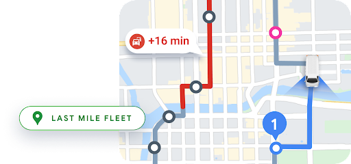 Package delivery person with map showing the locations of three numbered delivery trucks