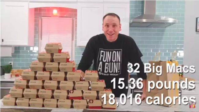 Joey Chestnut breaks the world record for most McDonald's Big Macs eaten. The competitive eating champion devoured 32 of the signature Big Macs in just 38 minutes.