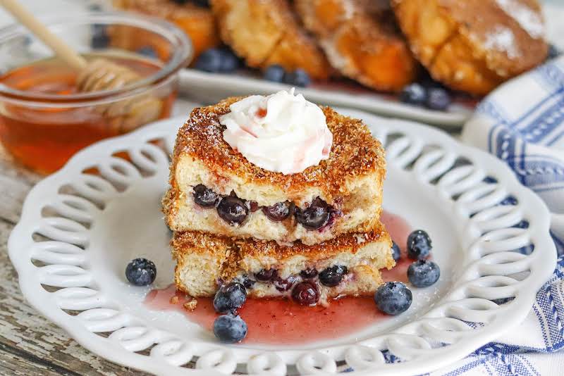 Inside Of The Honey Blueberry Stuffed French Toast.