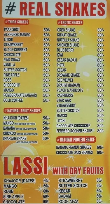 Real Shakes menu 