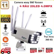 Camera Ngoài Trời Yoosee Thân Xoay 4 Râu 20Led Quay Quét 360 Độ, Siêu Nét, Chịu Mưa Nắng, Có Màu Ban Đêm