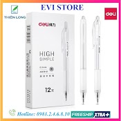 Bút Gel Nước Mực Đen Deli A057B Thiết Kế Vỏ Trong Suốt 057 - Bút Bấm Deli A057 Ngòi 0.5Mm Có Ruột S206 Thay - Sl1