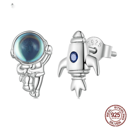 Title 2, 925 Spaceman Spacecraft Asymmetric Earrings