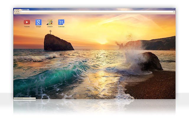 Beautiful sunset on the sea with a wave chrome extension