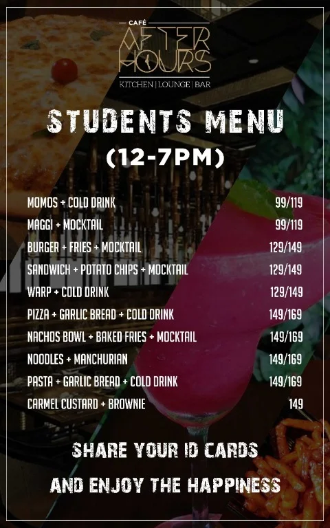 Cafe After Hours menu 