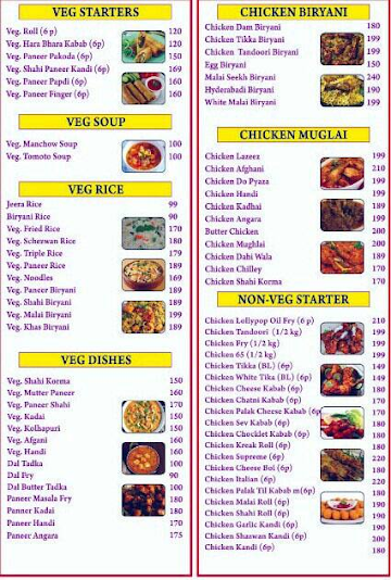 A.S. Caterers menu 