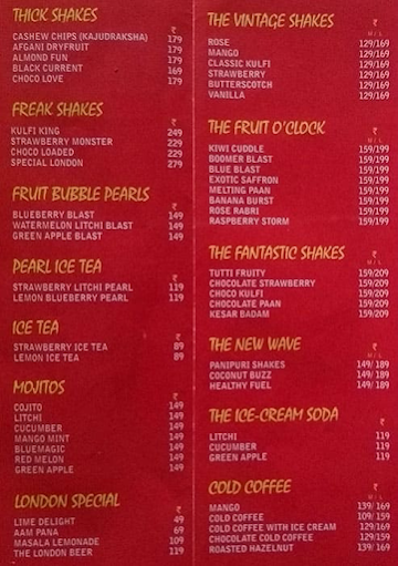 The London Shakes & Dhaba Cafe menu 