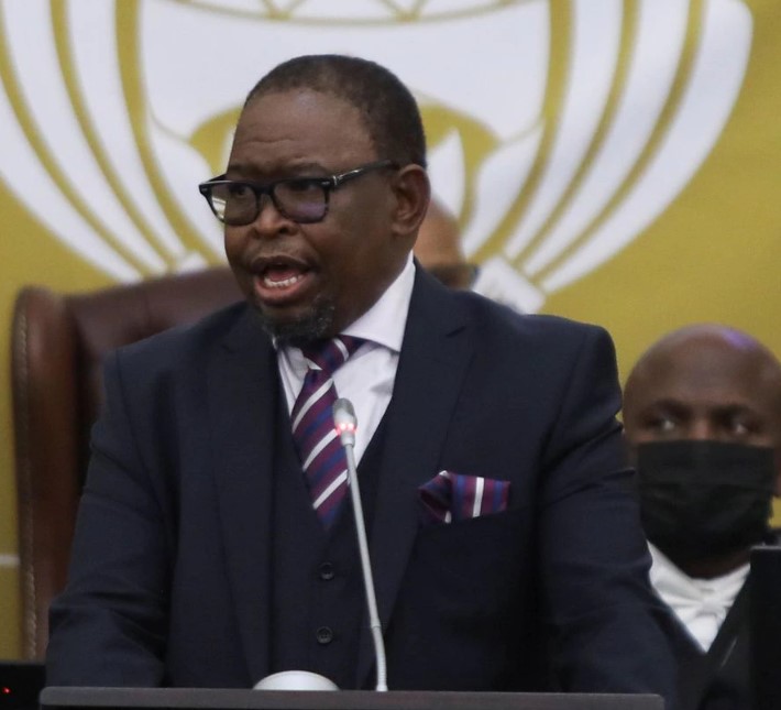 South Africa's Finance Minister Enoch Godongwana speaks as he presents his 2022 budget in Cape Town, South Africa, February 23, 2022