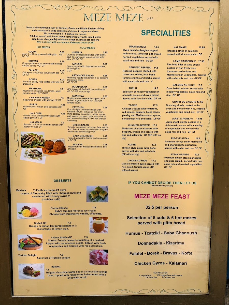 Meze Meze gluten-free menu