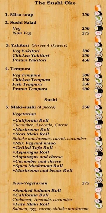 The Sushi Oke menu 