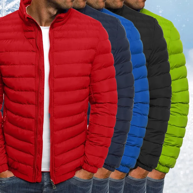Heren Jas Ritssluiting Effen Kleur Lange Mouwen Zakken Verdikte Katoenen Gewatteerde Jas Winter Outdoor Koudbestendig