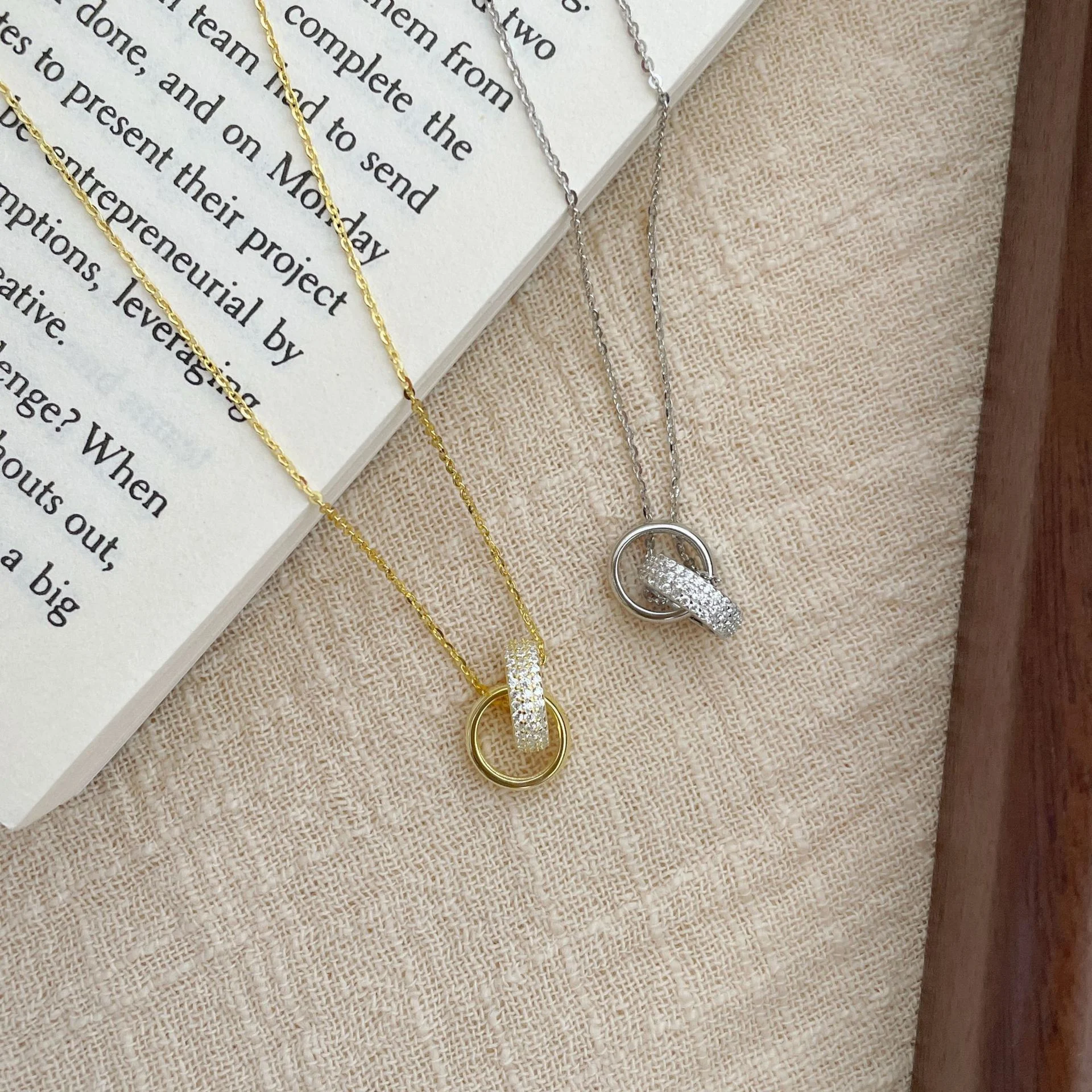 Title 5, S925 Sterling zilveren ketting met dubbele diam...