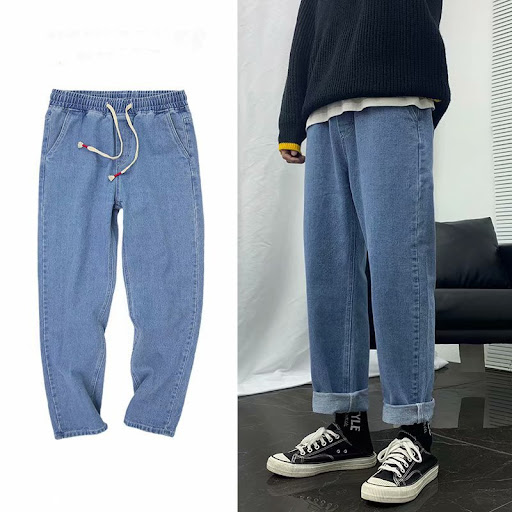 Title 7, Retro Jeans Mens Straight Loose Cropped Trouse...