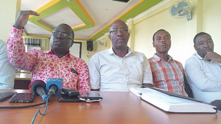 National Malaria Control programme official Paul Kiptoo during a county sensitisation meeting in Voi on Thursday