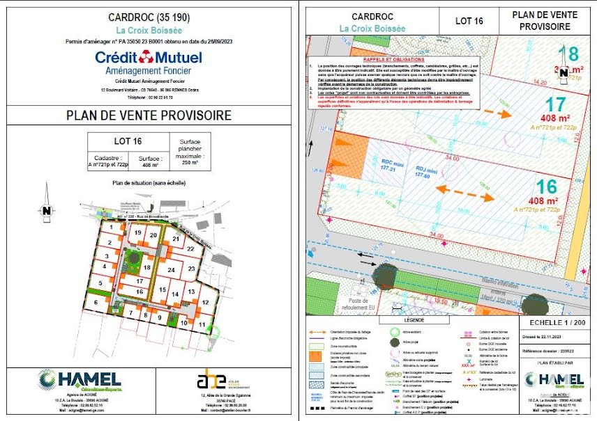 Vente terrain  408 m² à Cardroc (35190), 44 500 €