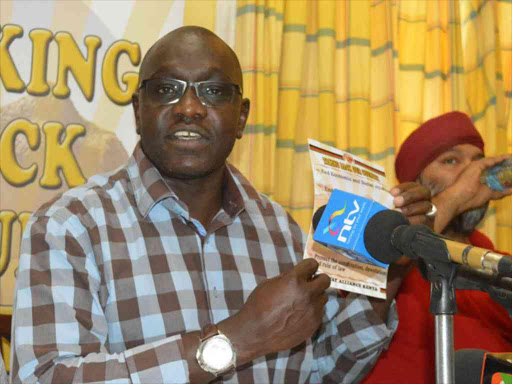 Dr Ekuru Aukot at a press briefing in Mombasa on Saturday. /JOHN CHESOLI